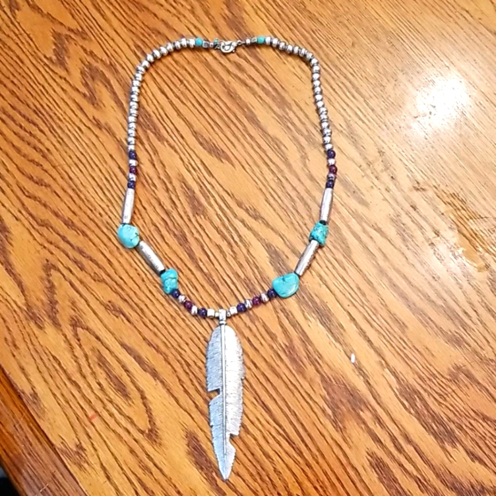 Lucky brand feather+ turquoise necklace